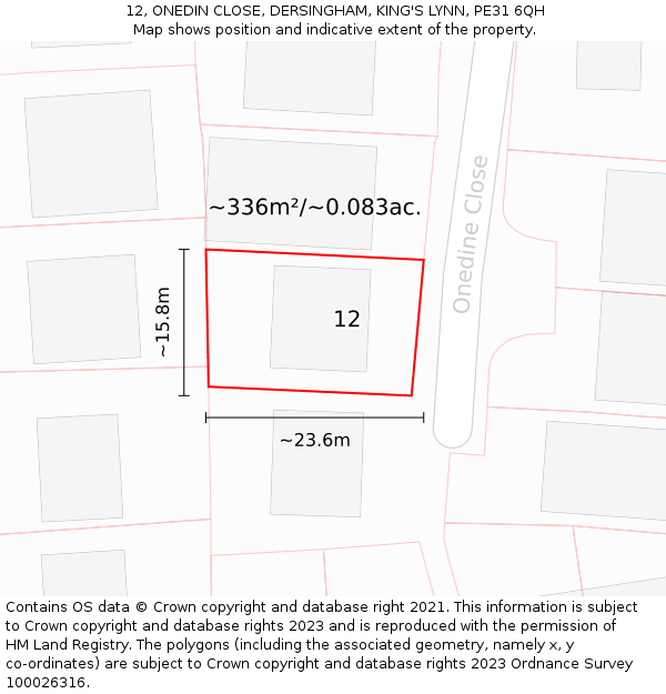 12, ONEDIN CLOSE, DERSINGHAM, KING'S LYNN, PE31 6QH: Plot and title map