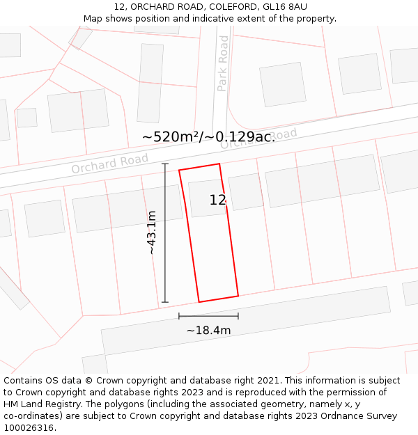 12, ORCHARD ROAD, COLEFORD, GL16 8AU: Plot and title map