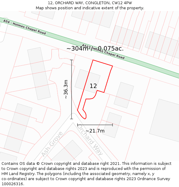 12, ORCHARD WAY, CONGLETON, CW12 4PW: Plot and title map