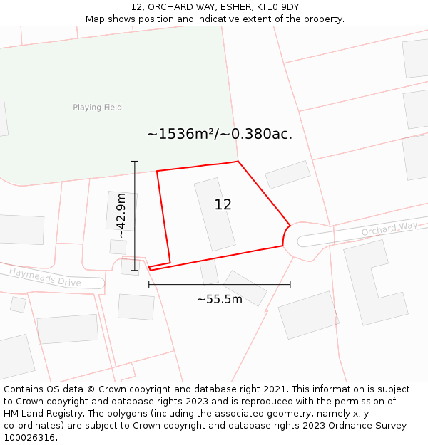 12, ORCHARD WAY, ESHER, KT10 9DY: Plot and title map