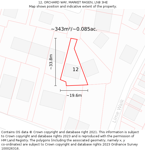 12, ORCHARD WAY, MARKET RASEN, LN8 3HE: Plot and title map