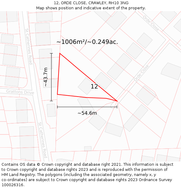 12, ORDE CLOSE, CRAWLEY, RH10 3NG: Plot and title map