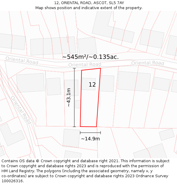 12, ORIENTAL ROAD, ASCOT, SL5 7AY: Plot and title map