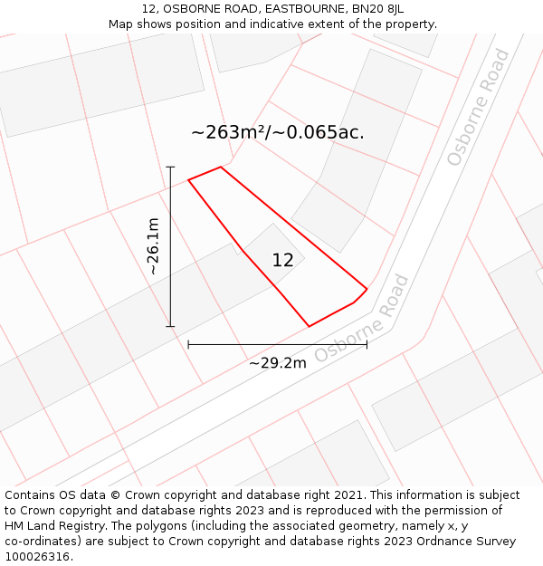 12, OSBORNE ROAD, EASTBOURNE, BN20 8JL: Plot and title map