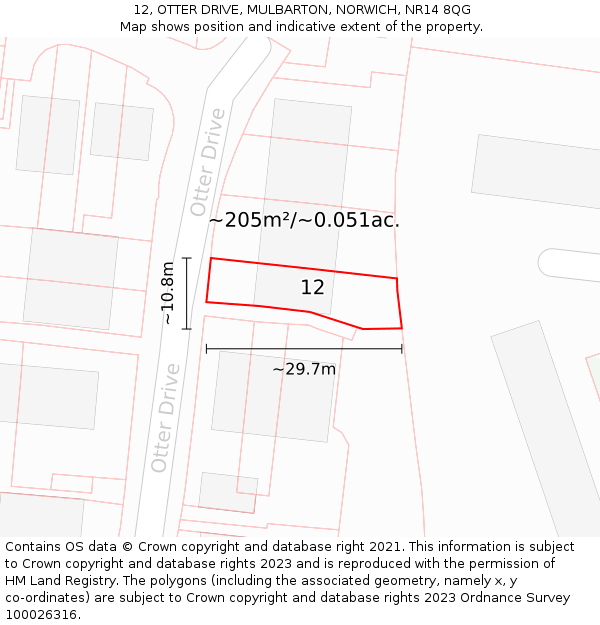 12, OTTER DRIVE, MULBARTON, NORWICH, NR14 8QG: Plot and title map