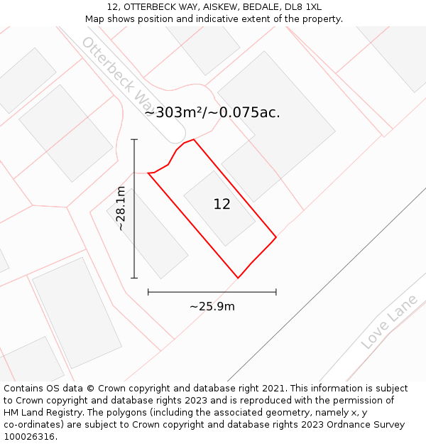 12, OTTERBECK WAY, AISKEW, BEDALE, DL8 1XL: Plot and title map