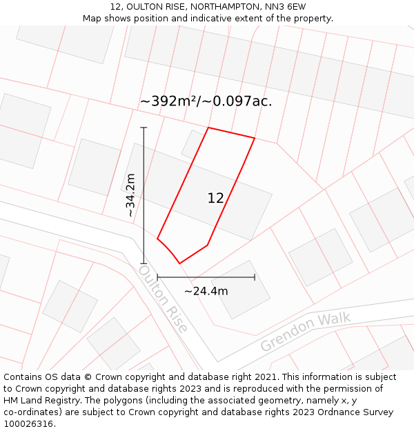 12, OULTON RISE, NORTHAMPTON, NN3 6EW: Plot and title map