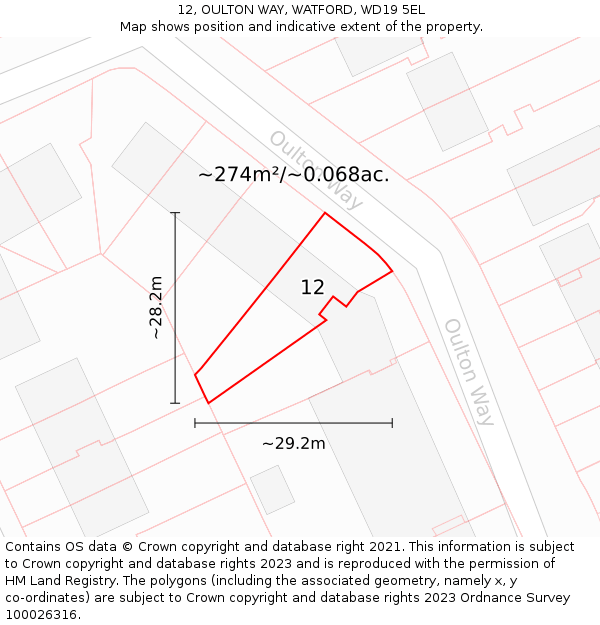 12, OULTON WAY, WATFORD, WD19 5EL: Plot and title map