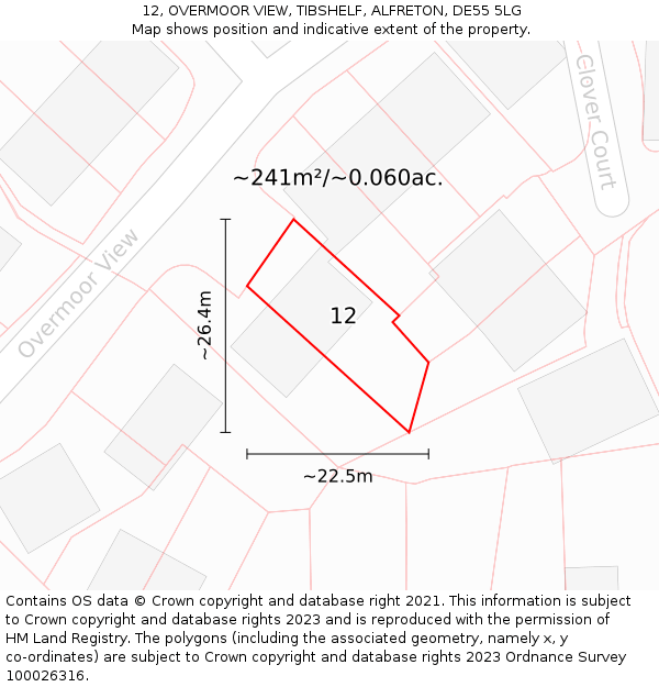 12, OVERMOOR VIEW, TIBSHELF, ALFRETON, DE55 5LG: Plot and title map