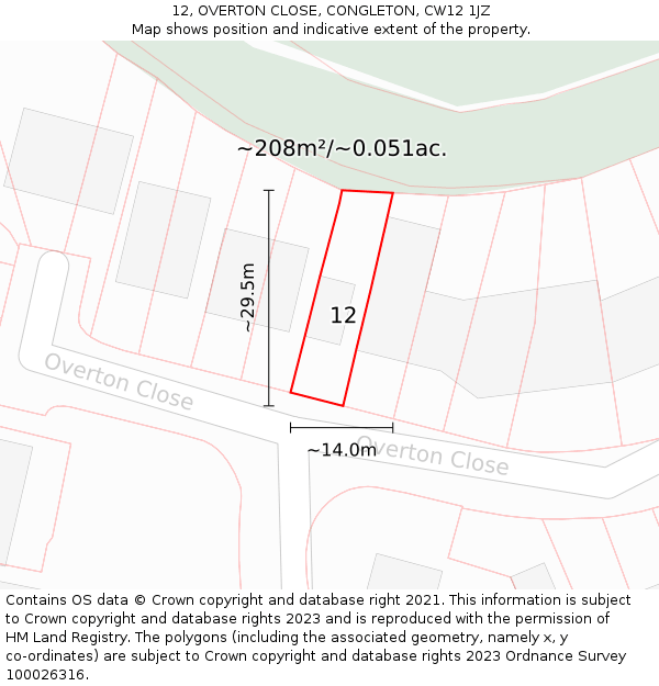 12, OVERTON CLOSE, CONGLETON, CW12 1JZ: Plot and title map