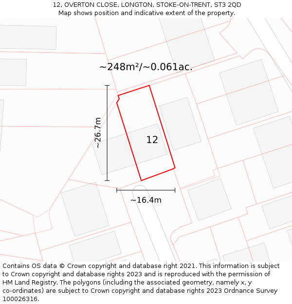 12, OVERTON CLOSE, LONGTON, STOKE-ON-TRENT, ST3 2QD: Plot and title map