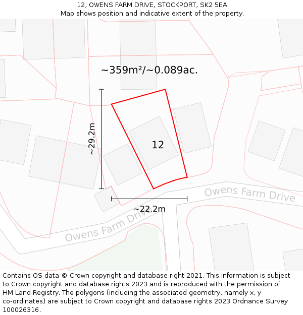 12, OWENS FARM DRIVE, STOCKPORT, SK2 5EA: Plot and title map
