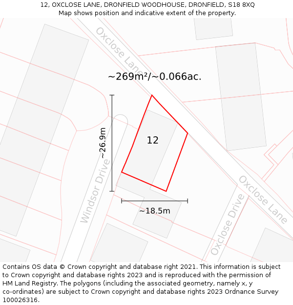 12, OXCLOSE LANE, DRONFIELD WOODHOUSE, DRONFIELD, S18 8XQ: Plot and title map