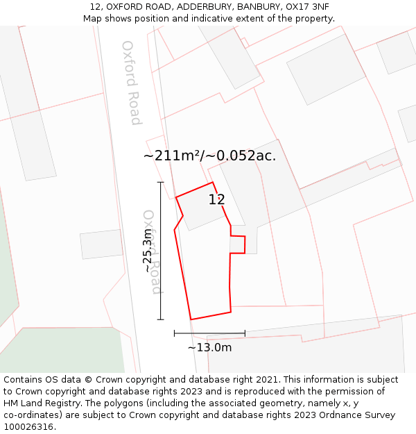 12, OXFORD ROAD, ADDERBURY, BANBURY, OX17 3NF: Plot and title map