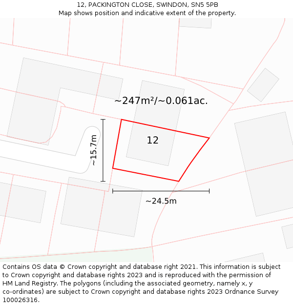 12, PACKINGTON CLOSE, SWINDON, SN5 5PB: Plot and title map