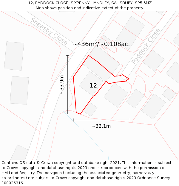 12, PADDOCK CLOSE, SIXPENNY HANDLEY, SALISBURY, SP5 5NZ: Plot and title map