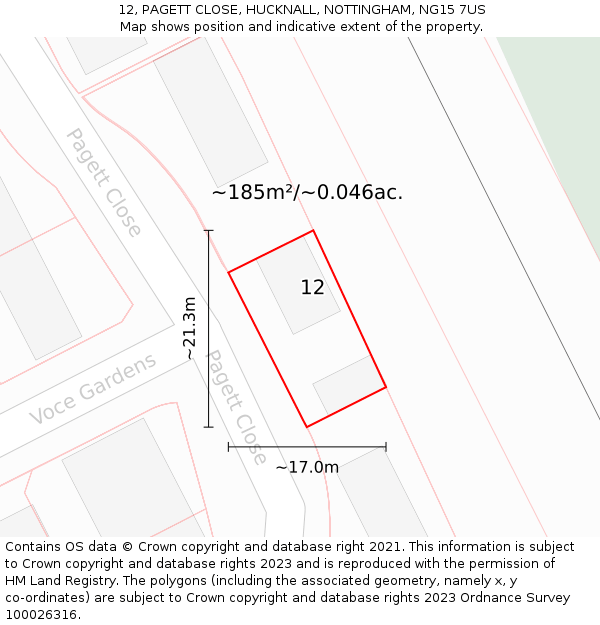 12, PAGETT CLOSE, HUCKNALL, NOTTINGHAM, NG15 7US: Plot and title map