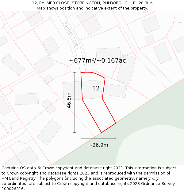 12, PALMER CLOSE, STORRINGTON, PULBOROUGH, RH20 3HN: Plot and title map