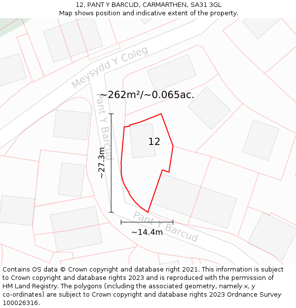 12, PANT Y BARCUD, CARMARTHEN, SA31 3GL: Plot and title map