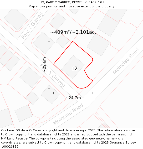 12, PARC Y GARREG, KIDWELLY, SA17 4PU: Plot and title map