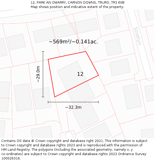 12, PARK AN GWARRY, CARNON DOWNS, TRURO, TR3 6XB: Plot and title map