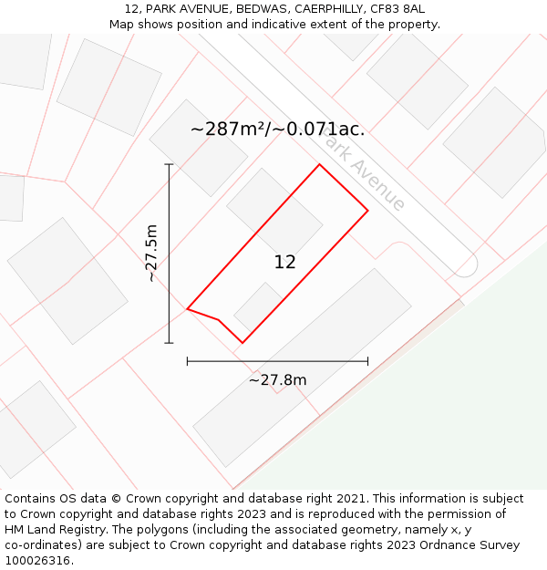 12, PARK AVENUE, BEDWAS, CAERPHILLY, CF83 8AL: Plot and title map