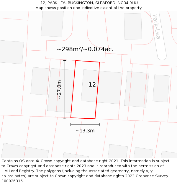 12, PARK LEA, RUSKINGTON, SLEAFORD, NG34 9HU: Plot and title map