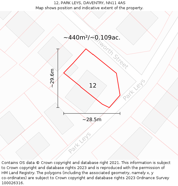 12, PARK LEYS, DAVENTRY, NN11 4AS: Plot and title map