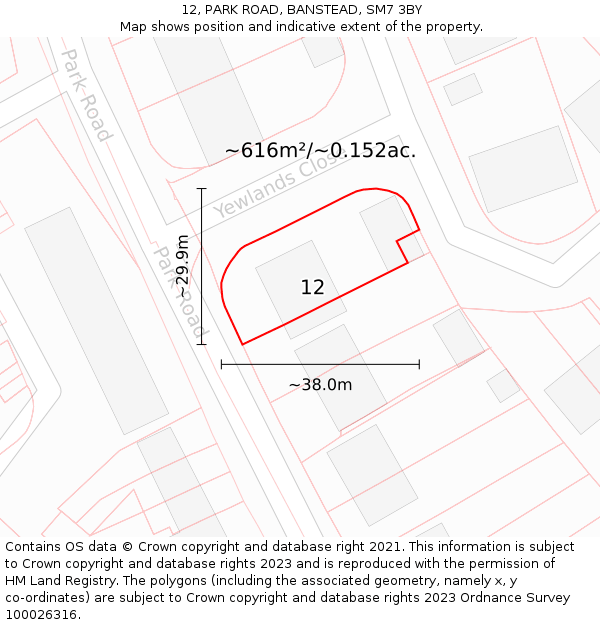 12, PARK ROAD, BANSTEAD, SM7 3BY: Plot and title map