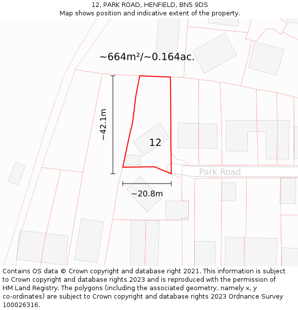 12, PARK ROAD, HENFIELD, BN5 9DS: Plot and title map