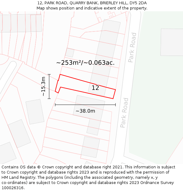 12, PARK ROAD, QUARRY BANK, BRIERLEY HILL, DY5 2DA: Plot and title map