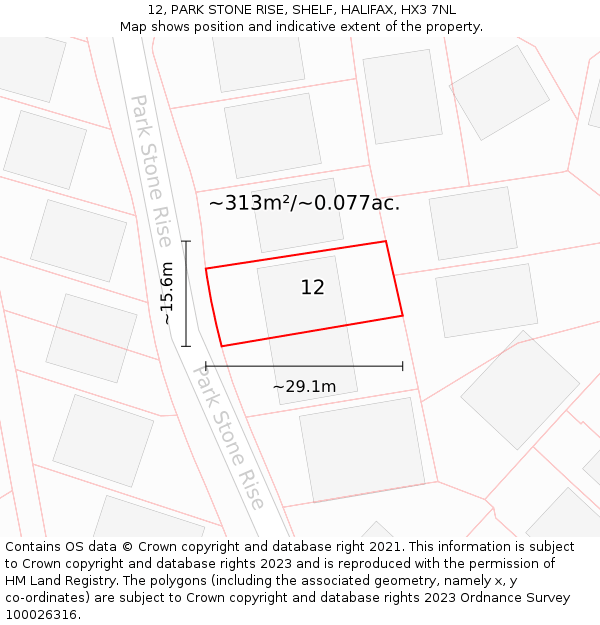 12, PARK STONE RISE, SHELF, HALIFAX, HX3 7NL: Plot and title map