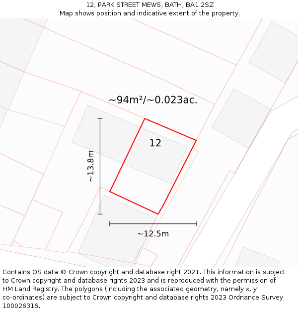 12, PARK STREET MEWS, BATH, BA1 2SZ: Plot and title map