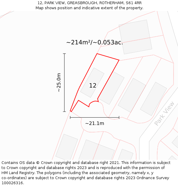 12, PARK VIEW, GREASBROUGH, ROTHERHAM, S61 4RR: Plot and title map