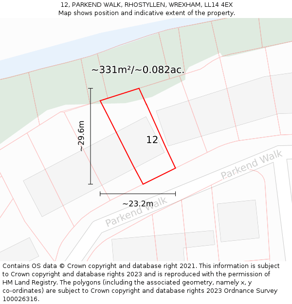 12, PARKEND WALK, RHOSTYLLEN, WREXHAM, LL14 4EX: Plot and title map