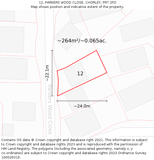 12, PARKERS WOOD CLOSE, CHORLEY, PR7 2FD: Plot and title map