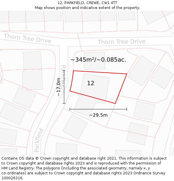 12, PARKFIELD, CREWE, CW1 4TT: Plot and title map