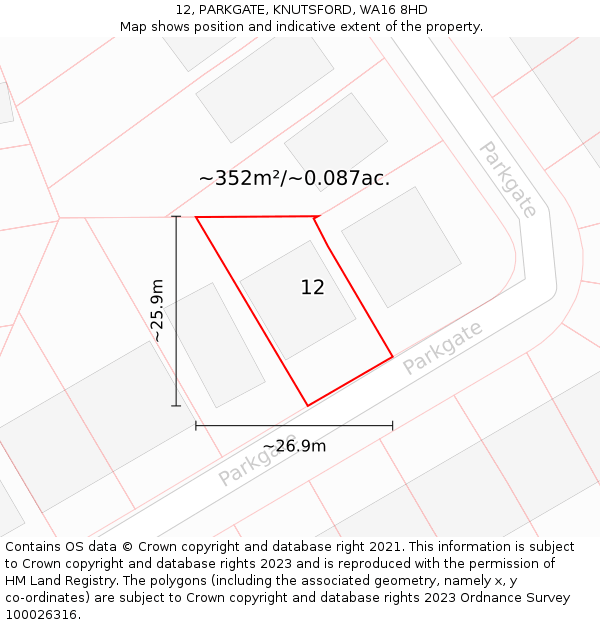 12, PARKGATE, KNUTSFORD, WA16 8HD: Plot and title map