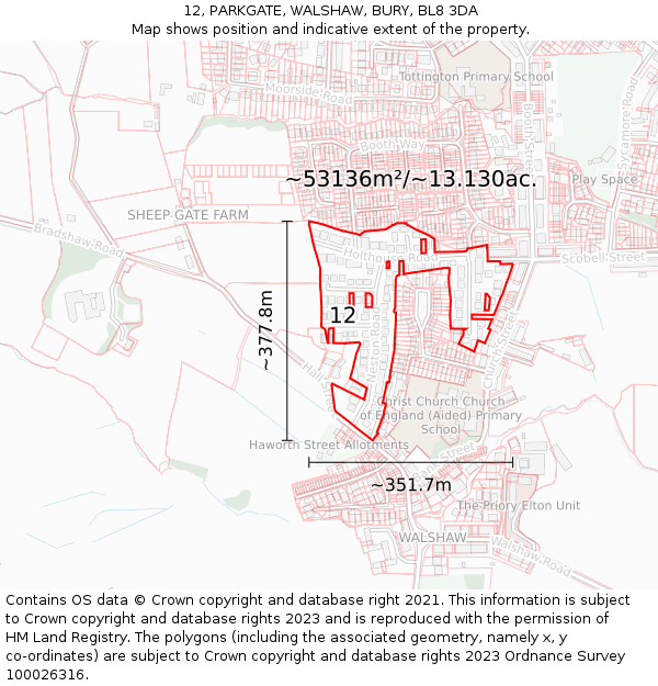 12, PARKGATE, WALSHAW, BURY, BL8 3DA: Plot and title map