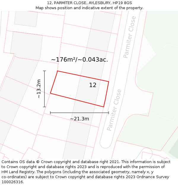 12, PARMITER CLOSE, AYLESBURY, HP19 8GS: Plot and title map