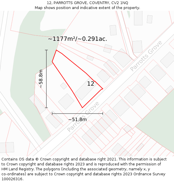 12, PARROTTS GROVE, COVENTRY, CV2 1NQ: Plot and title map