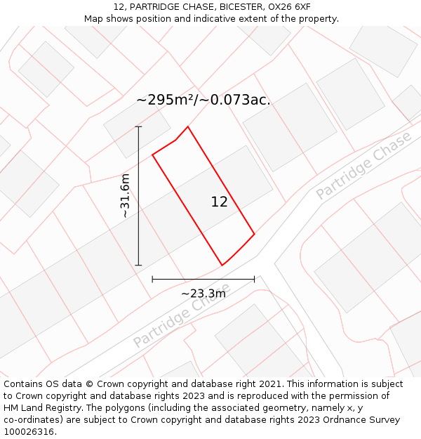 12, PARTRIDGE CHASE, BICESTER, OX26 6XF: Plot and title map