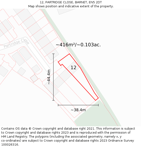 12, PARTRIDGE CLOSE, BARNET, EN5 2DT: Plot and title map