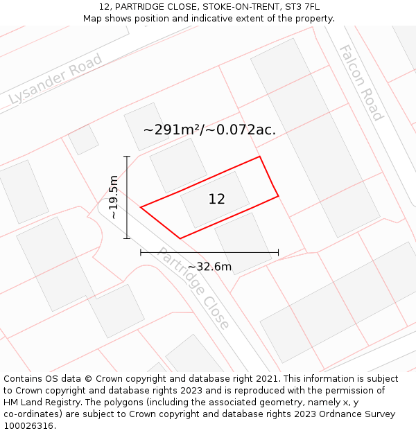 12, PARTRIDGE CLOSE, STOKE-ON-TRENT, ST3 7FL: Plot and title map