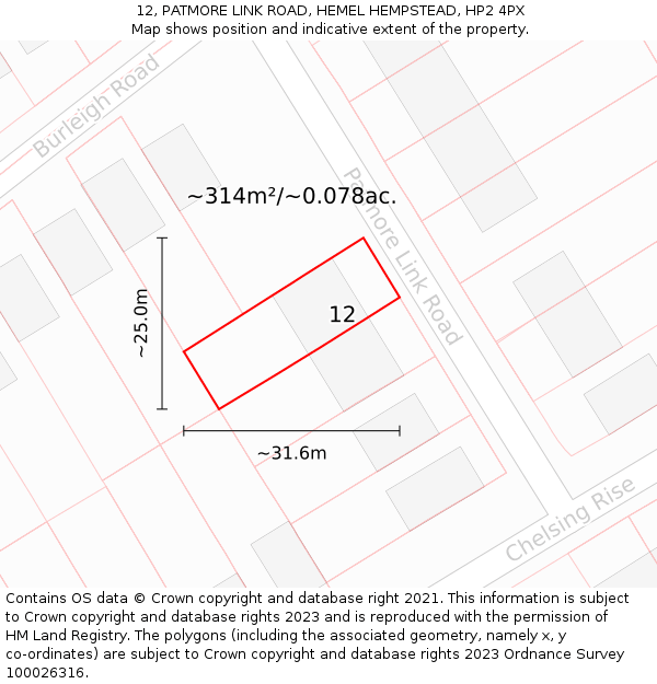 12, PATMORE LINK ROAD, HEMEL HEMPSTEAD, HP2 4PX: Plot and title map