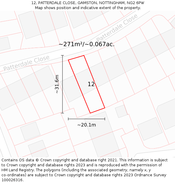 12, PATTERDALE CLOSE, GAMSTON, NOTTINGHAM, NG2 6PW: Plot and title map
