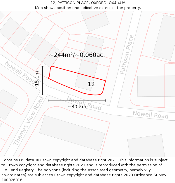 12, PATTISON PLACE, OXFORD, OX4 4UA: Plot and title map