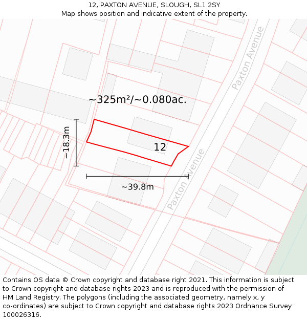 12, PAXTON AVENUE, SLOUGH, SL1 2SY: Plot and title map