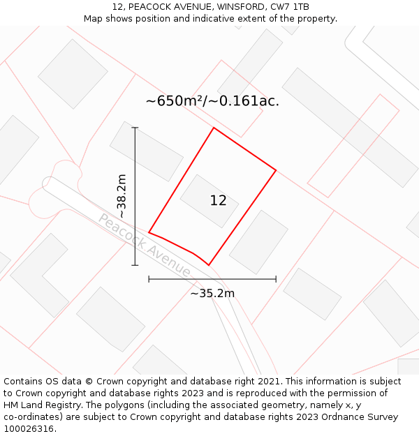 12, PEACOCK AVENUE, WINSFORD, CW7 1TB: Plot and title map