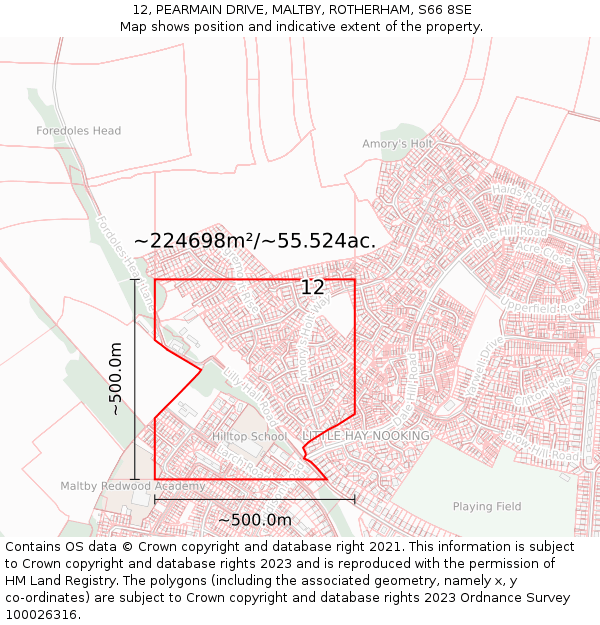 12, PEARMAIN DRIVE, MALTBY, ROTHERHAM, S66 8SE: Plot and title map